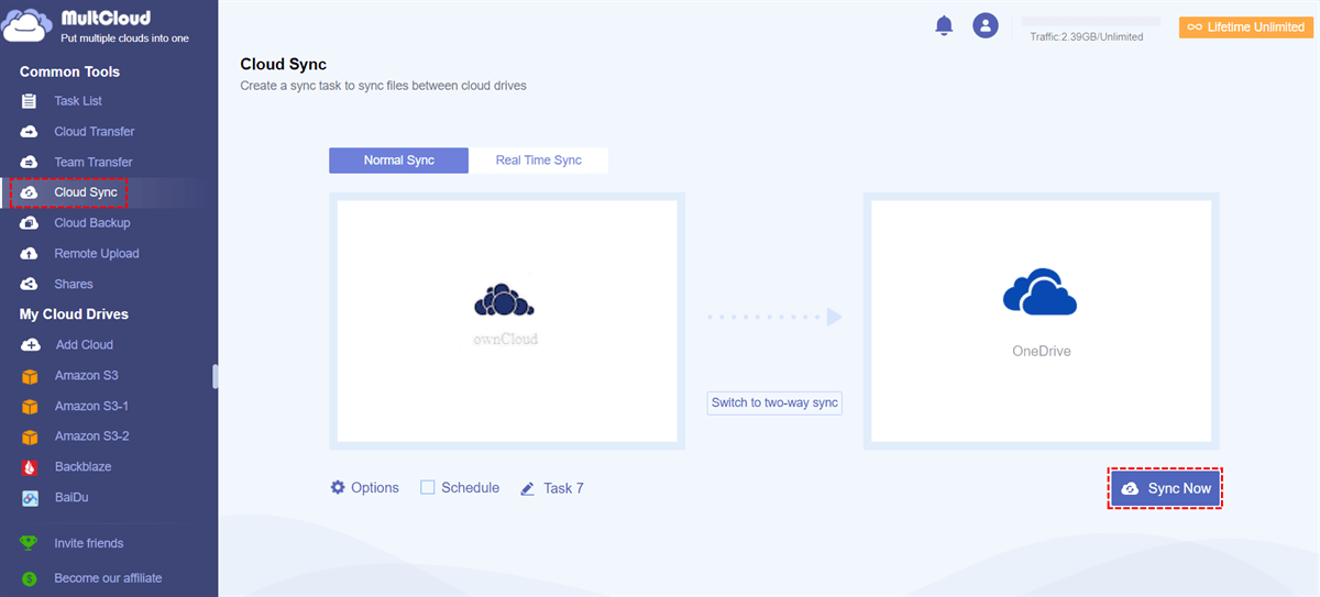 Sync ownCloud to OneDrive in MultCloud