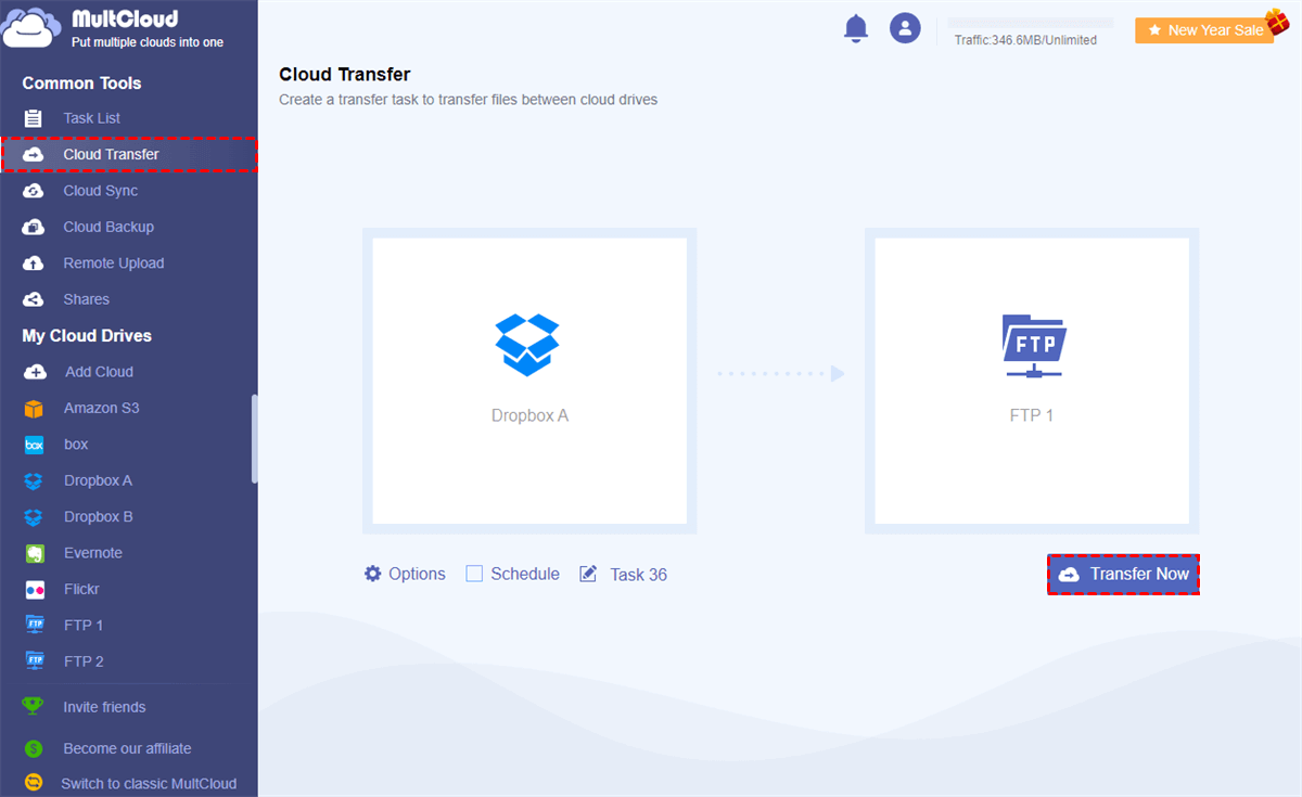 Transfer Dropbox to FTP by Cloud Transfer