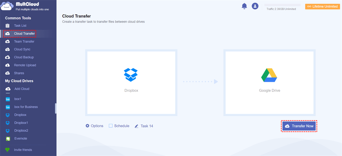 Transfer from Dropbox to Google Drive by Cloud Transfer