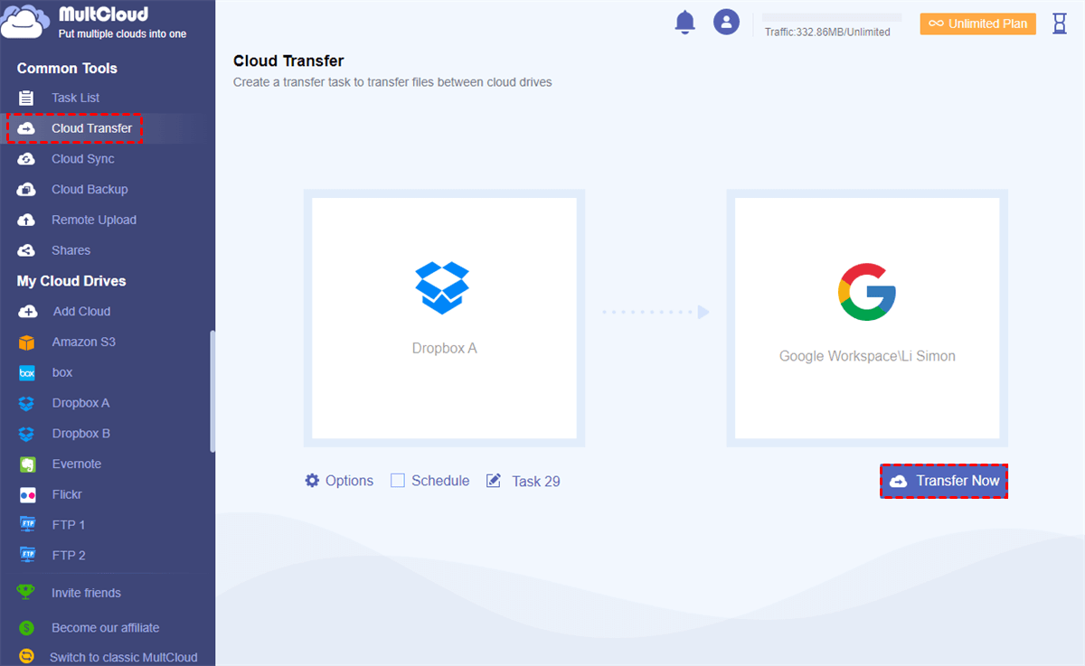 Migrate Dropbox to Google Workspace by Cloud Transfer