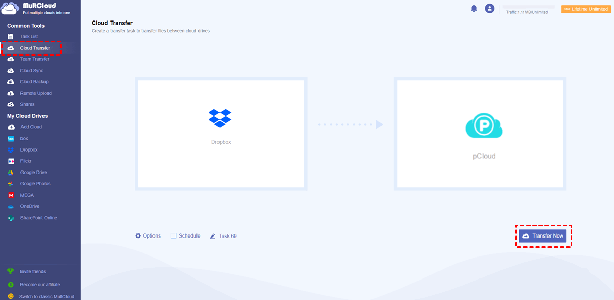 Transfer Dropbox to pCloud