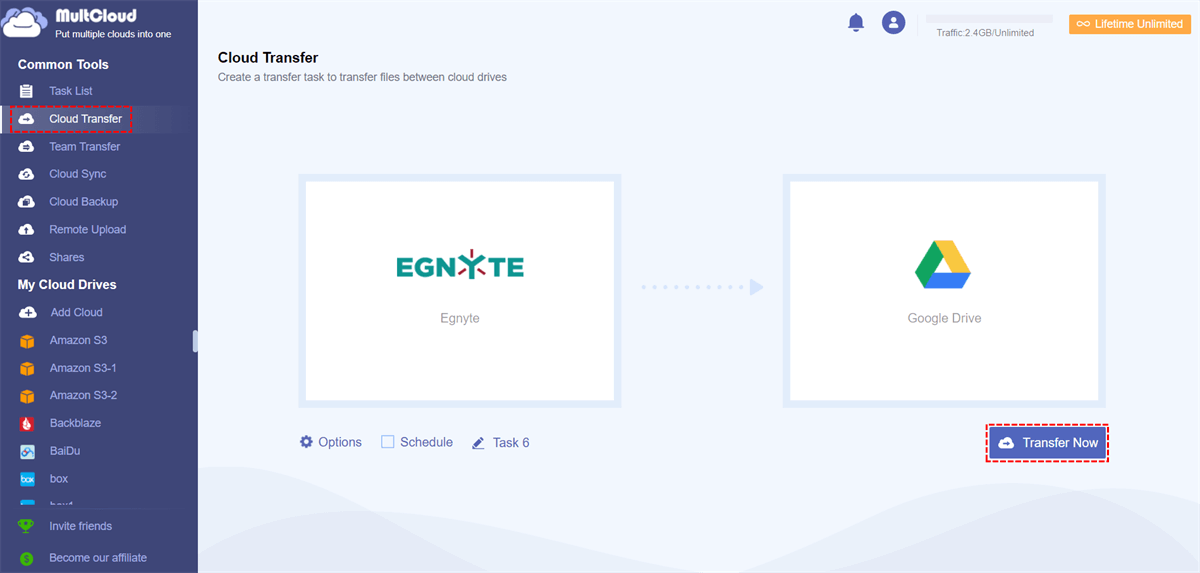 Transfer Egnyte to Google Drive in MultCloud