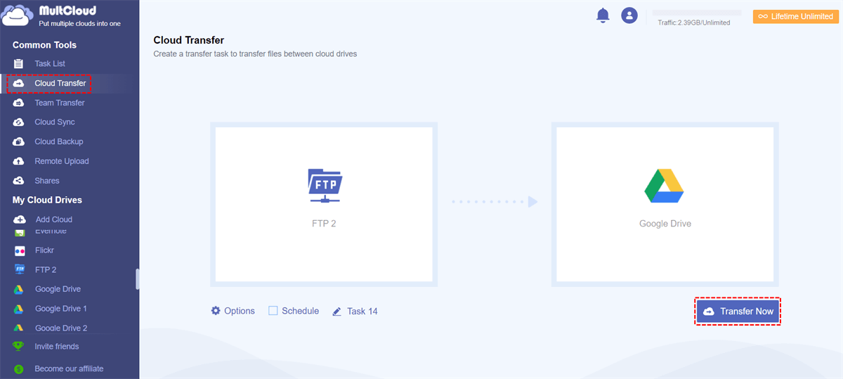 Connect to Google Drive via FTP by Cloud Transfer
