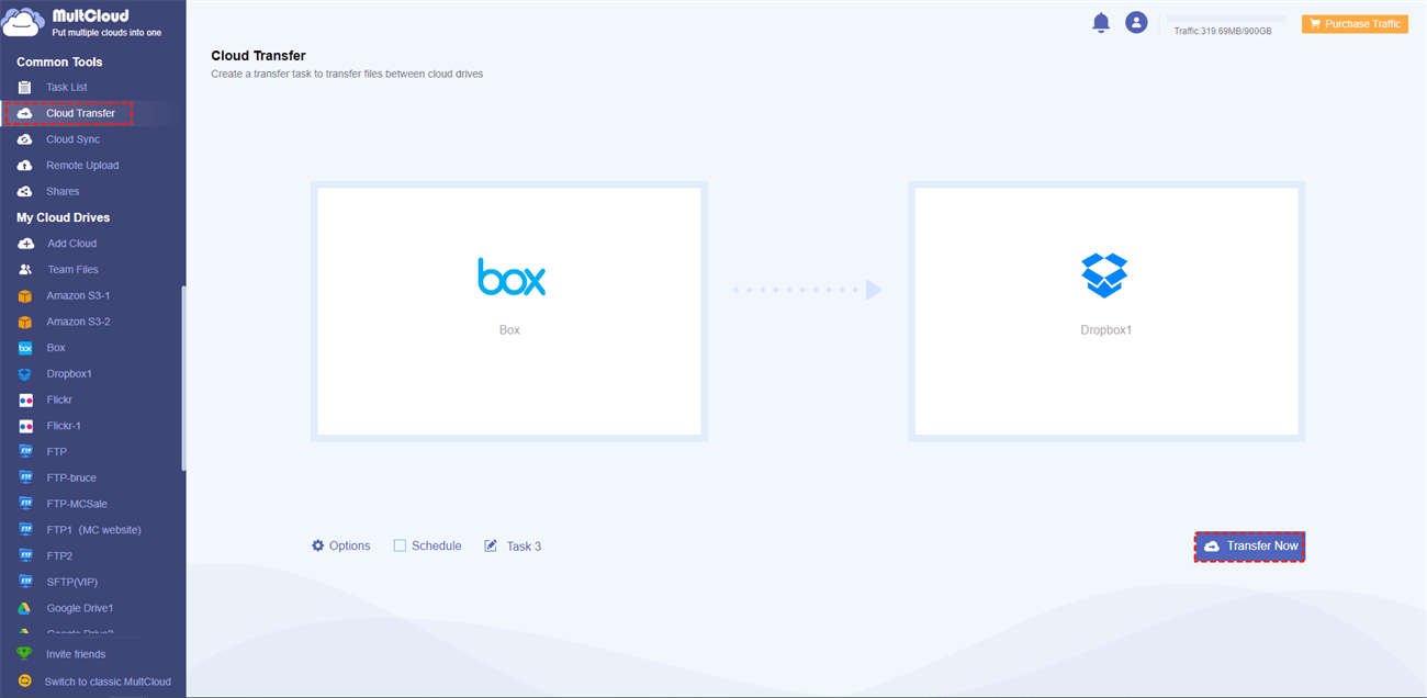 Copy Box to Dropbox in MultCloud