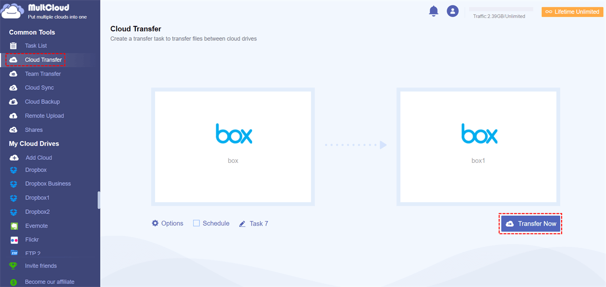 Transfer from One Box to Account Another