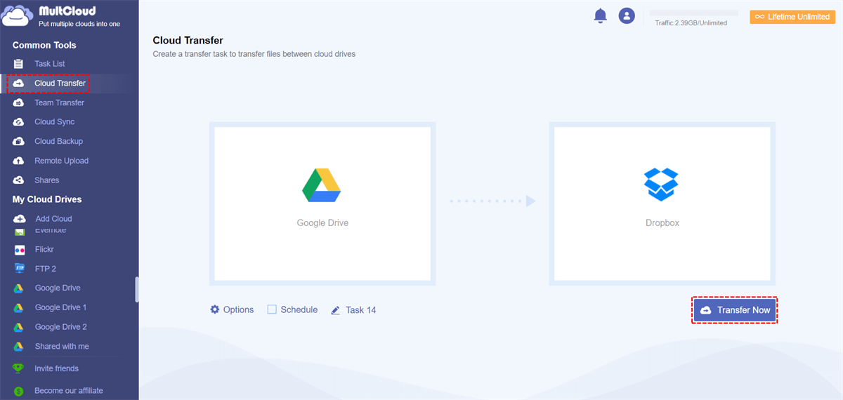 Transfer Google Drive to Dropbox