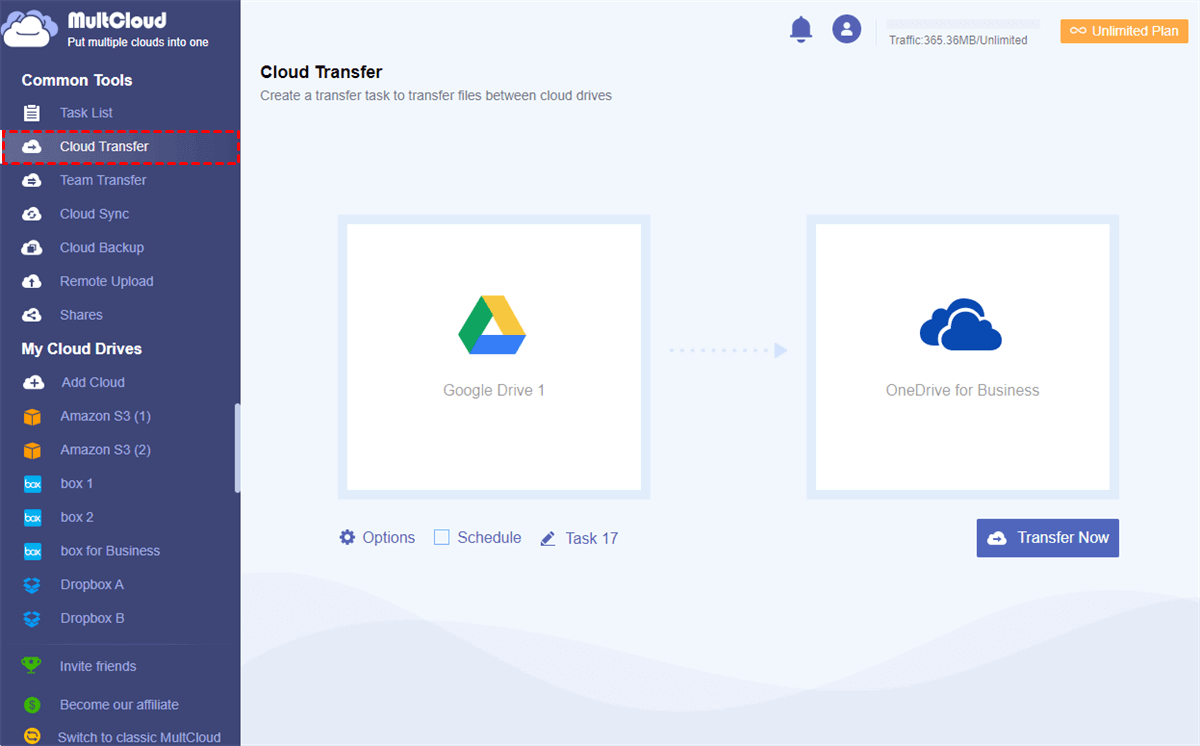 Transfer Google Drive to OneDrive for Business by Cloud Transfer