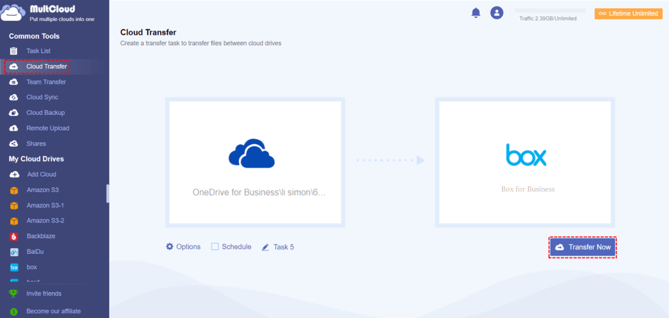 Transfer OneDrive for Business to Box for Business
