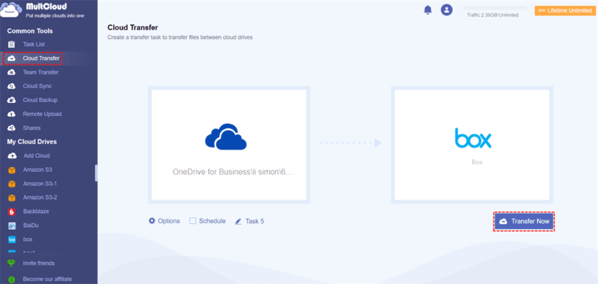 Transfer OneDrive for Business to Box