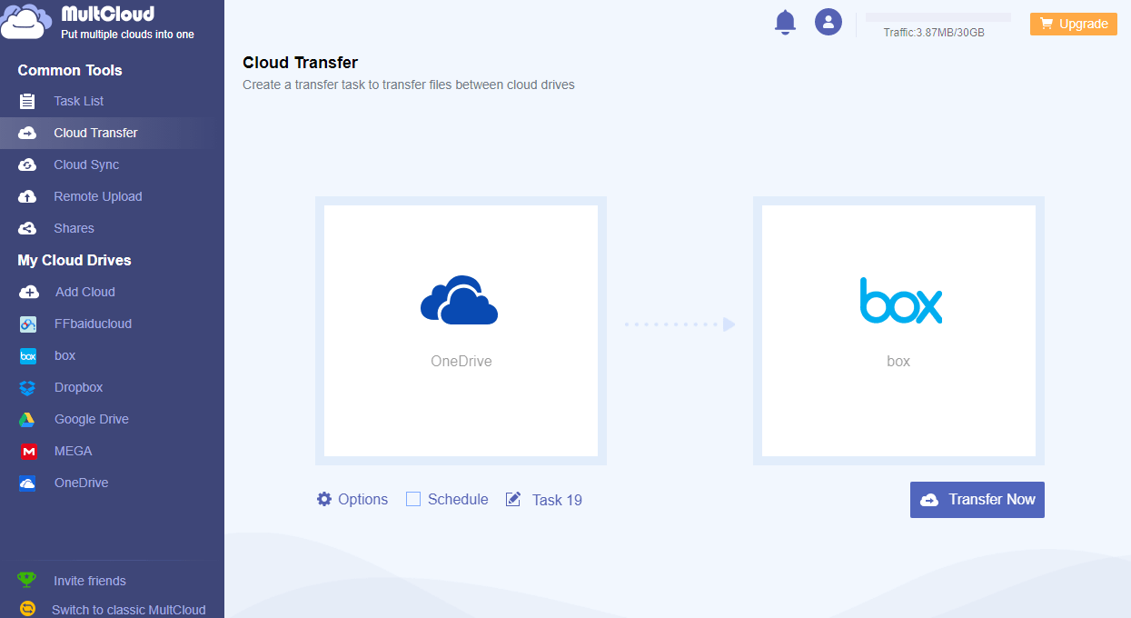 Transfer Files from OneDrive to Box through MultCloud