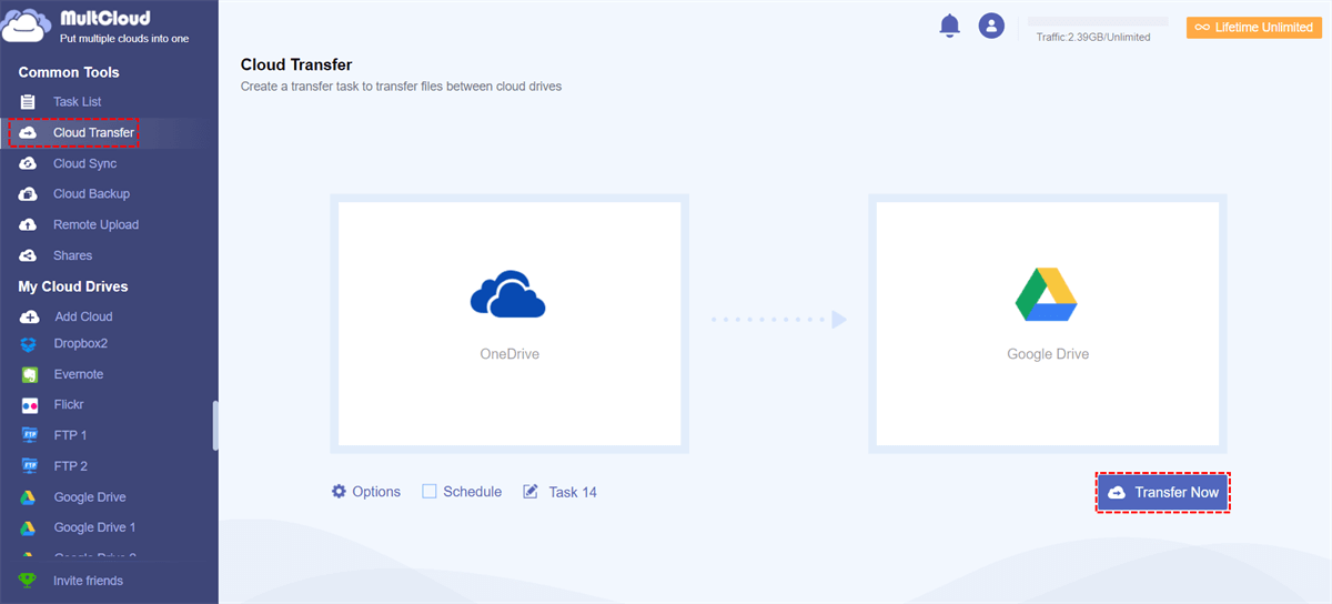 Move OneDrive to Google Drive by Cloud Transfer