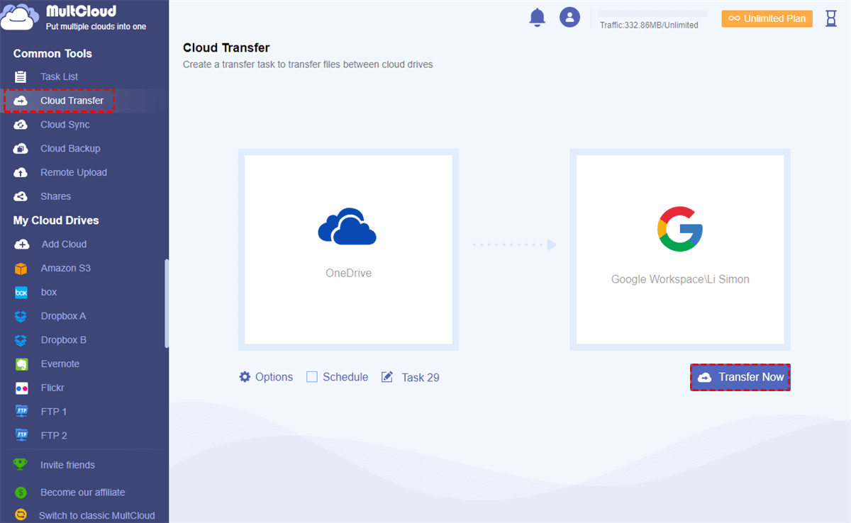 Migrate OneDrive to Google Workspace by Cloud Transfer