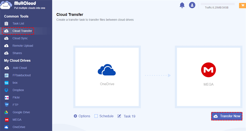 Transfer Files from OneDrive to MEGA in MultCloud