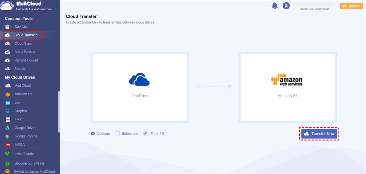 Transfer OneDrive to Amazon S3 by Cloud Transfer
