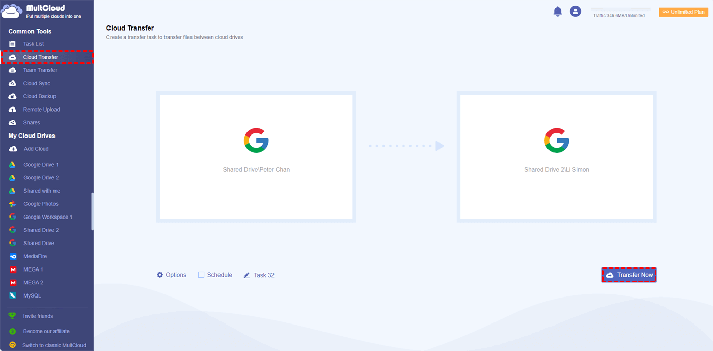 Transfer Shared Drive to Shared Drive by Cloud Transfer