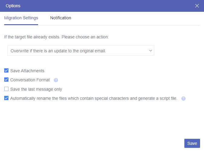 Email Migration Settings