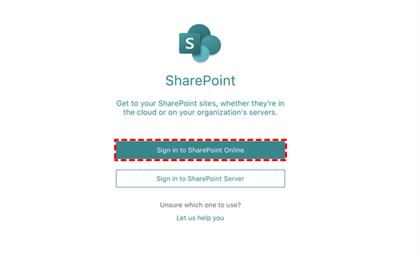 Sign in to SharePoint Online Mobile App