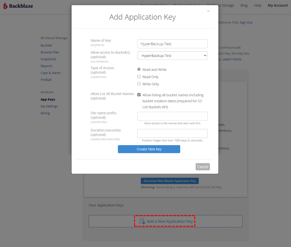 Add a New Application Key
