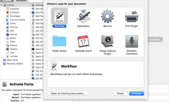 Choose Workflow in Automator