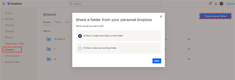 Create a Dropbox Shared Folder