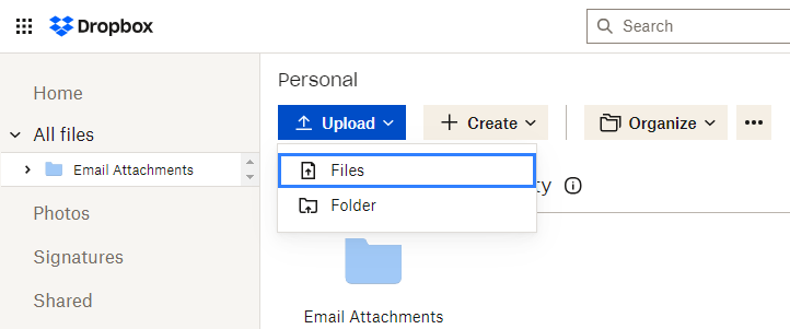 Upload Files to Dropbox