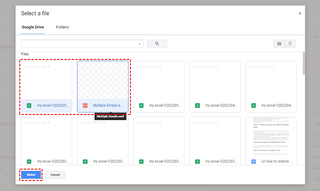 Select Folders in Google Drive