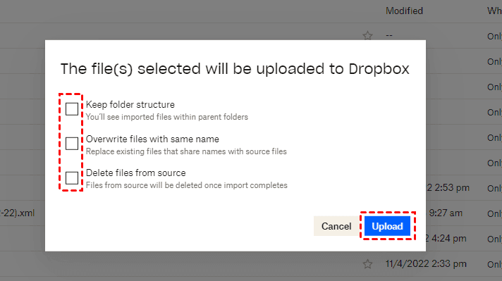 Upload Google Drive to Dropbox Settings