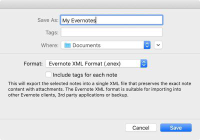 Evernote Export Settings
