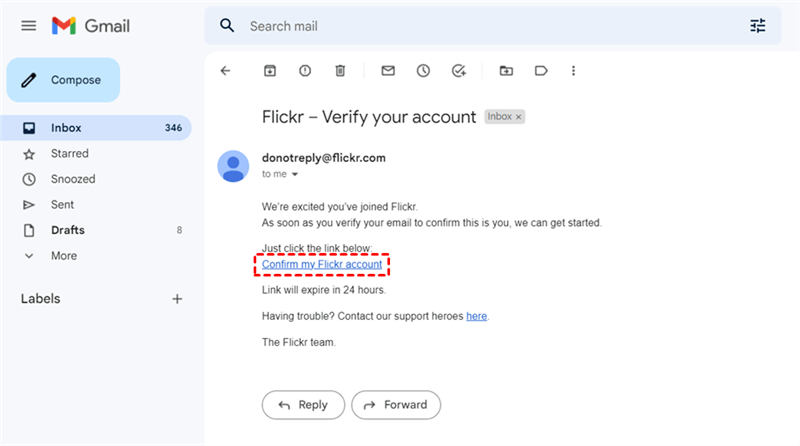 Confirm Flickr Account in Email