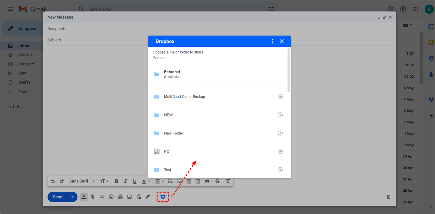 Add Dropbox Files as Gmail Attachments
