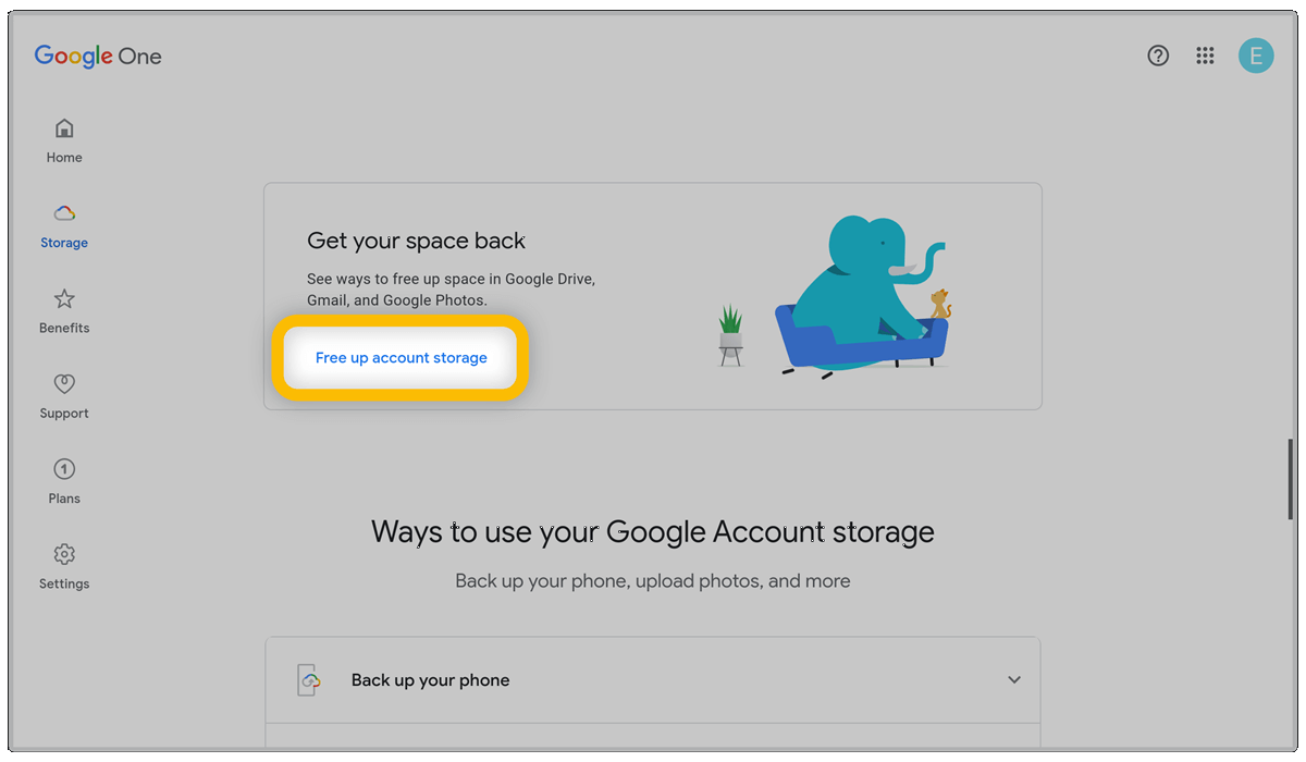 Click Free Up Account Storage