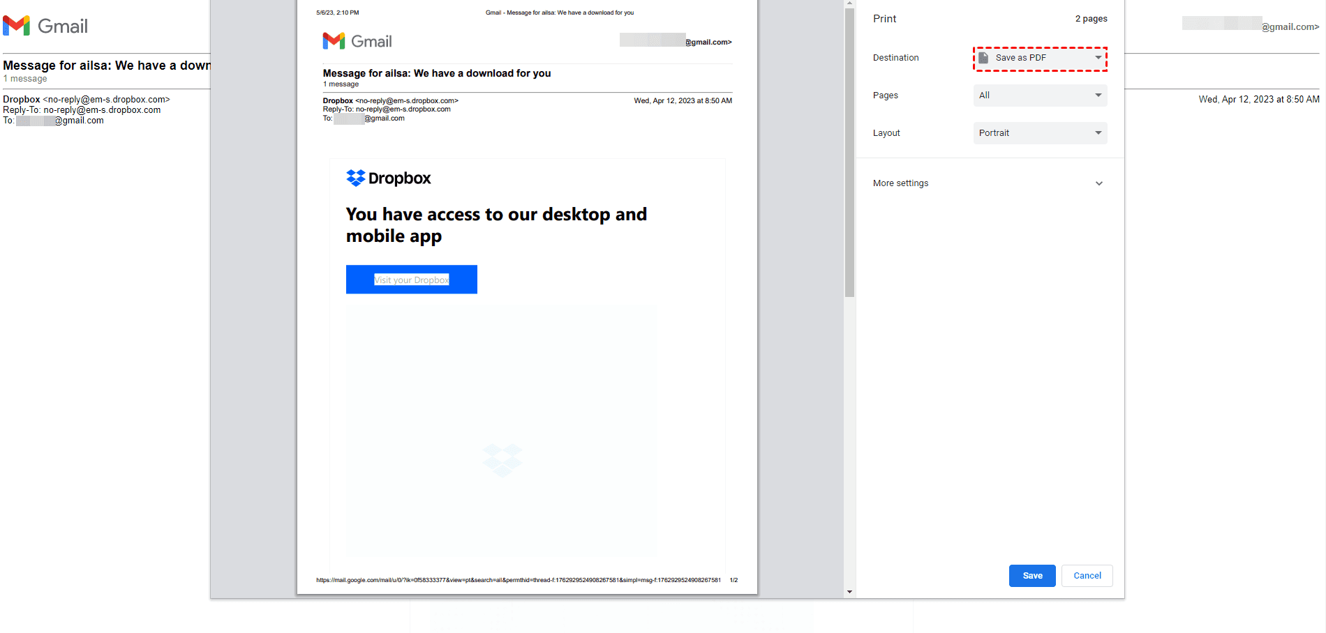 Gmail Print Option