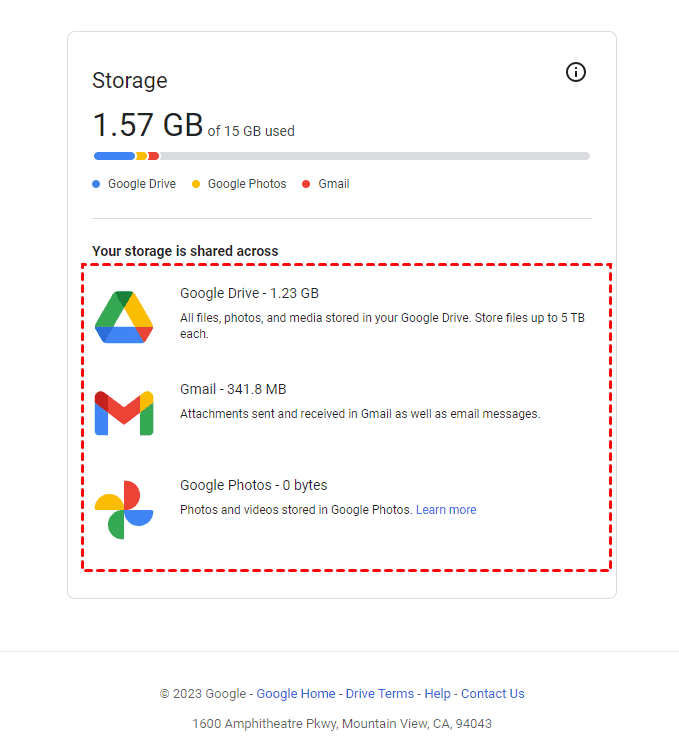 Google Drive Storage Details in Chrome