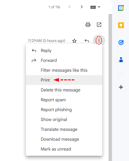 Select Gmail Email to Print