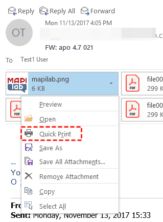 Quick Print Attachements in Outlook