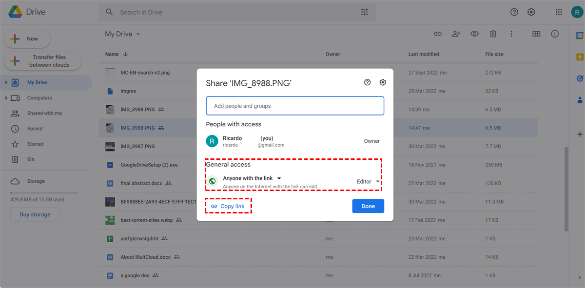 Create a Google Drive Sharing link with Access Control