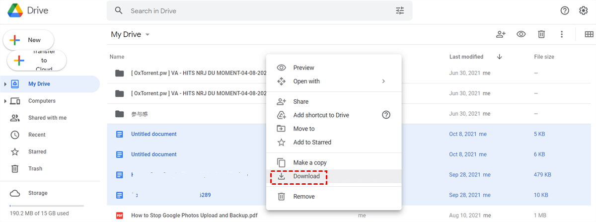 Download Files on Google Drive