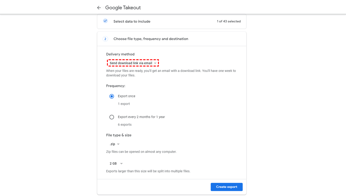 Create Export from Google Takeout