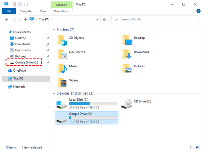 Open Google Drive in File Explorer