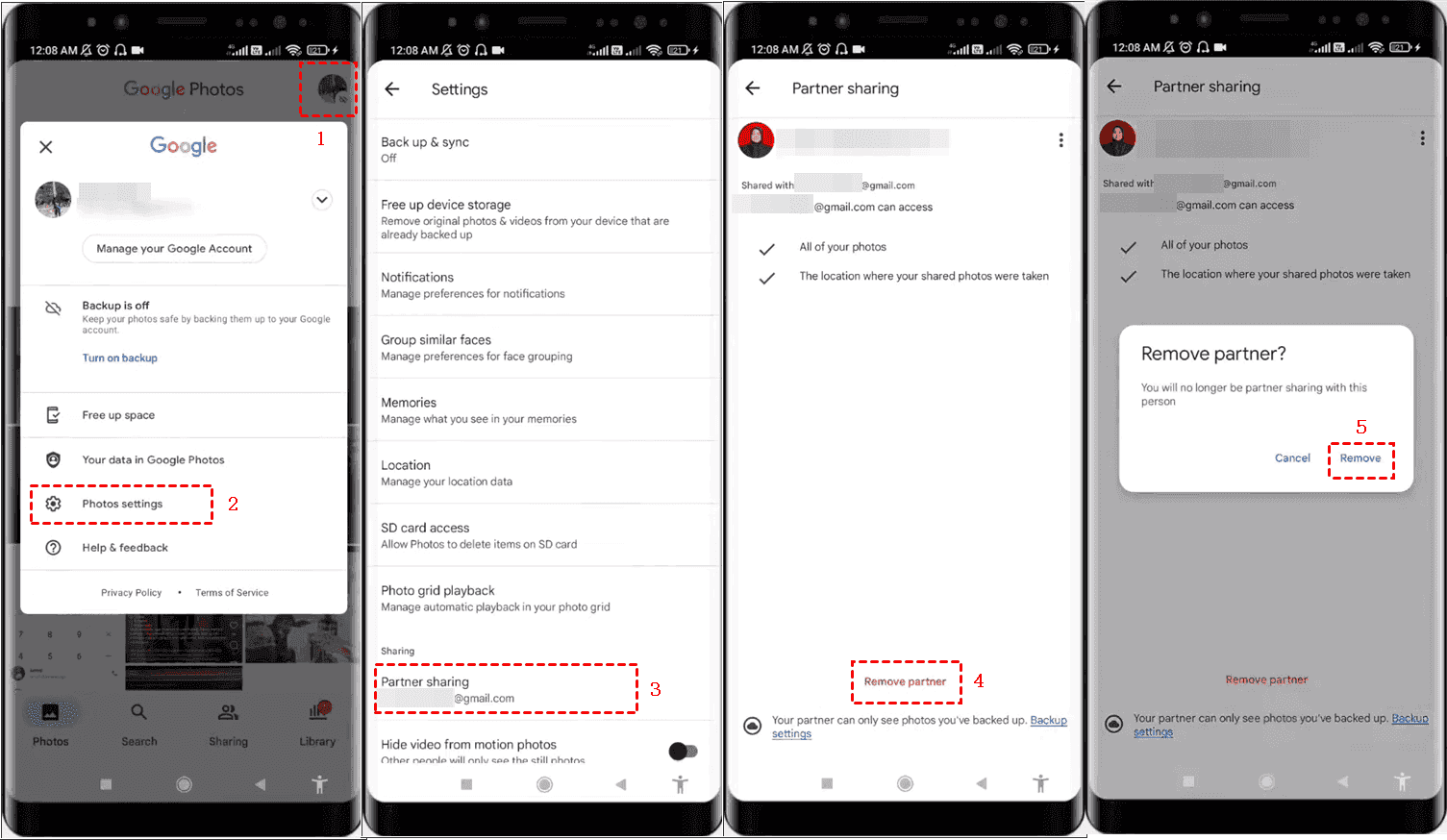 Remove Partner Sharing on Android