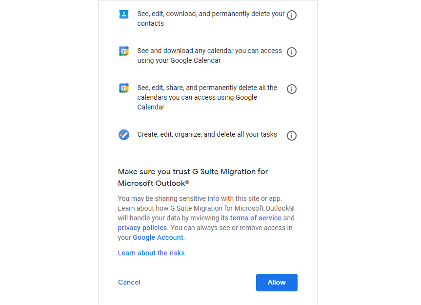 Allow to Access Google Items