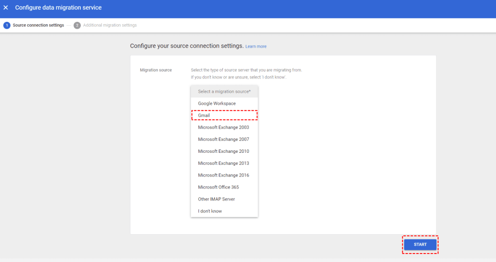 Select Gmail as Migration Source
