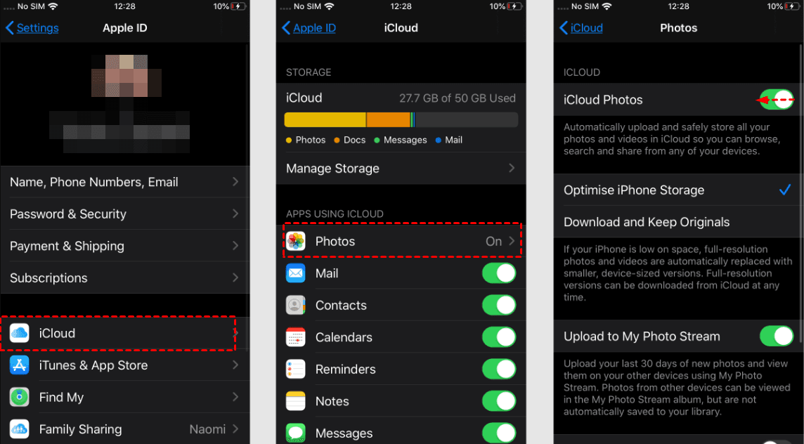 Disable iCloud Photo from iPhone