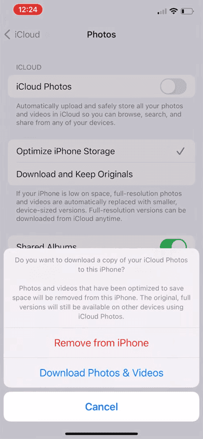 Remove from iPhone or Download Photos and Videos