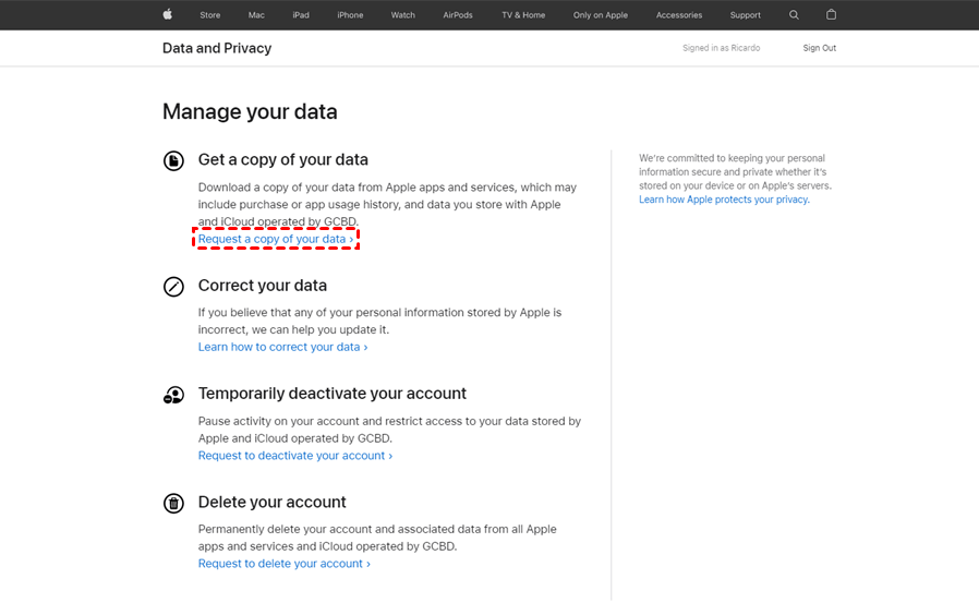 Request a Copy of Your Data from Apple