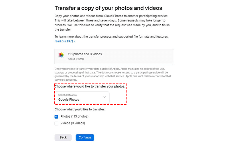 Choose Google Photos as the iCloud Photos Backup Destination