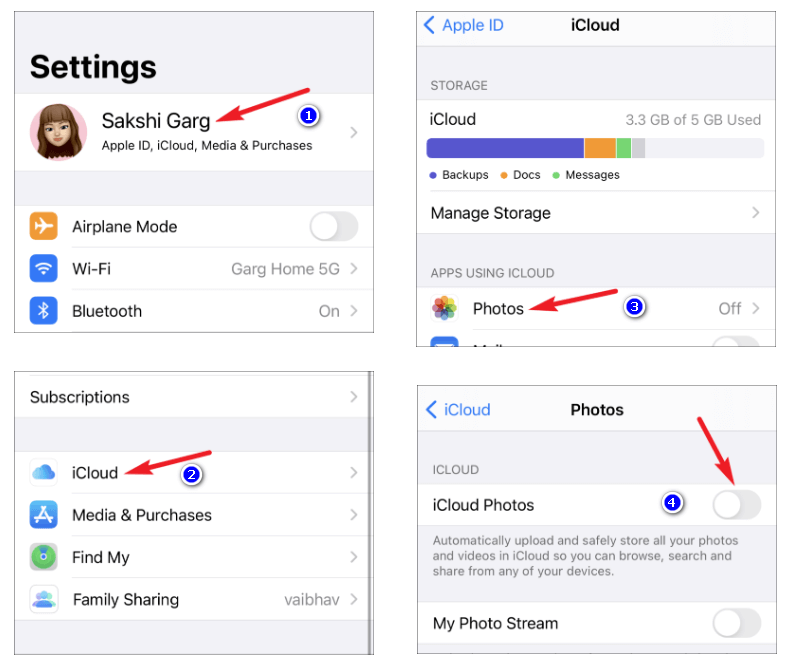 Enable iCloud Photos Sync on iPhone
