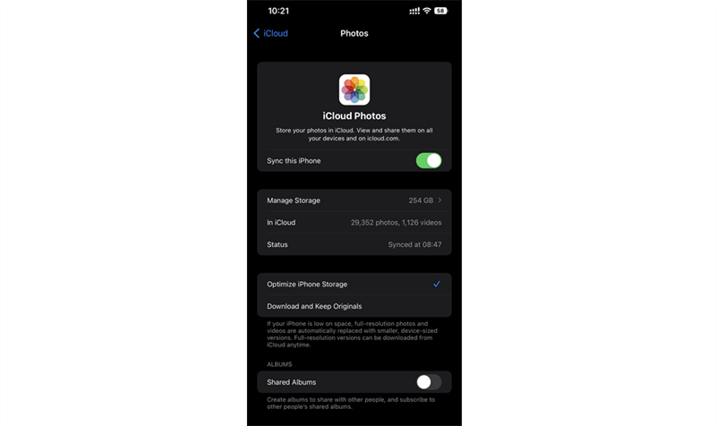Enable the iCloud Photos Sync