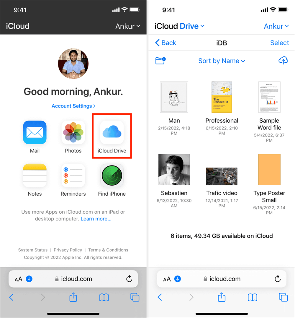 Access iCloud Drive in iPhone Web Browser