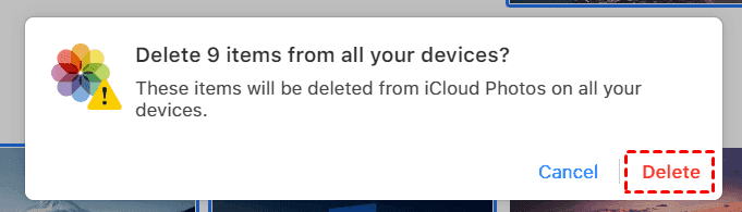 Confirm Deleting Photos on iCloud Website